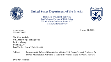US Army Corps of Engineers Programmatic Consultation for Stream Maintenance Activities 2022