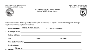 Headquarters Deer Hunt Application 3-2354 Prime Hook