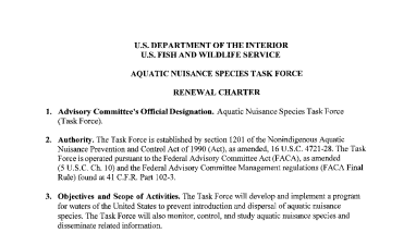 Aquatic Nuisance Species Task Force Charter (2026)