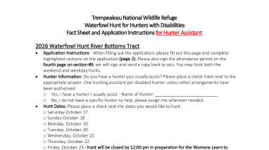 2026 Trempealeau National Wildlife Refuge - Waterfowl Hunt - Fact Sheet and Application Instructions - Assistant Packet