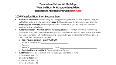 2026 Trempealeau National Wildlife Refuge - Waterfowl Hunt - Fact Sheet and Application Instructions - Hunter Packet
