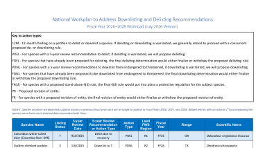 National Workplan to Address Downlisting and Delisting Recommendations