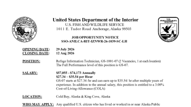 Job Opportunity Notice- Izembek Refuge Information Technicians