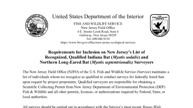 Requirements for Inclusion on New Jersey’s List of Recognized, Qualified Indiana Bat (Myotis sodalis) and Northern Long-Eared Bat (Myotis septentrionalis) Surveyors