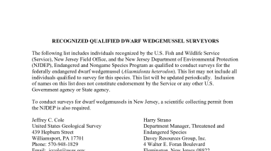 New Jersey Recognized Qualified Dwarf Wedgemussel Surveyors