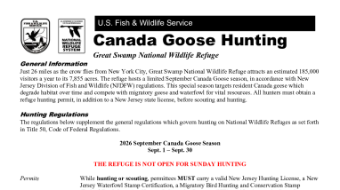 September Canada Goose Hunt Great Swamp NWR Rules and Regulations Updated August 2026