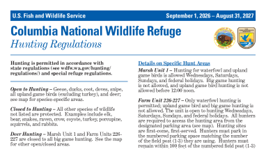 Columbia National Wildlife Refuge Hunting Regulations