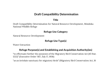 Draft Compatibility Determination for Natural Resource Development, Minidoka National Wildlife Refuge