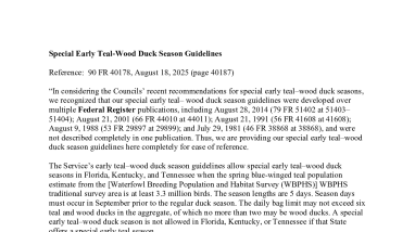 Special Early Teal-wood Duck Season Guidelines