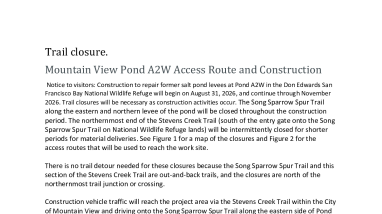Trail Closure. Song Sparrow Spur Trail pond A2W
