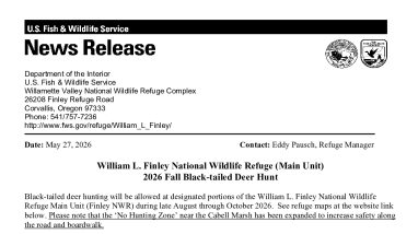 2026 William L Finley Main Unit Deer Hunt Information