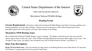 Moosehorn NWR Hunt Permit 2026-27