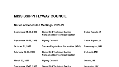 Mississippi Flyway Upcoming Meetings and Calendar of Events