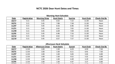 2026 Deer Hunt Dates and Times