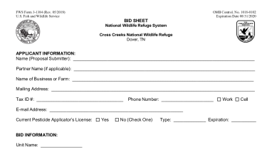 Cross Creeks National Wildlife Refuge Cooperative Agriculture Bid Sheet