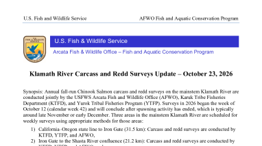 Klamath River Spawning Ground Surveys Update - October 23, 2026 | FWS.gov