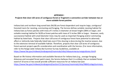 APPENDIX I: Projects that clear ≥20 acres of contiguous forest or fragment a connective corridor between two or more suitable forest patches