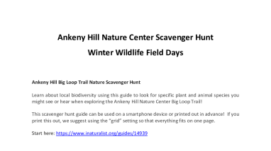 Ankeny Hill Nature Center Scavenger Hunt_WWFD 2022