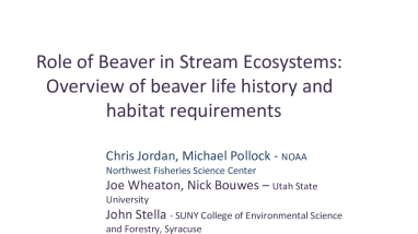 Role of Beaver in Stream Ecosystems: Overview of beaver life history and habitat requirements