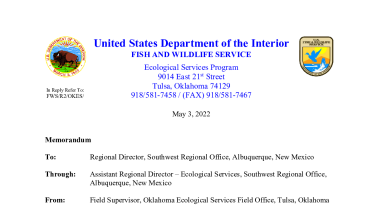 Findings and Recommendations for Amended Oklahoma Agricultural CCAA for Lesser Prairie-Chickens