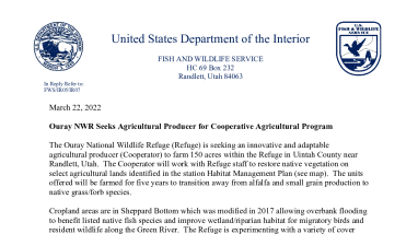 Cooperative Agriculture Opportunity Application Package for Ouray NWR