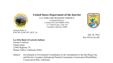 La Jolla Band Consultation on SDGE HCP Amendment