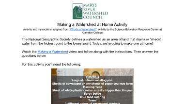 WWFD 2023 Making a Watershed at Home Activity