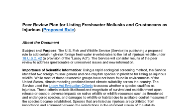 Peer Review Plan for Listing Freshwater Mollusks and Crustaceans as Injurious