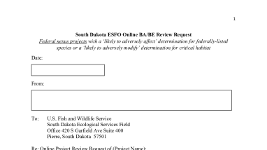 South Dakota ESFO BA-BE Review Request