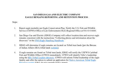 San Diego Gas and Electric Company Eagle Remains Reporting and Retention Process