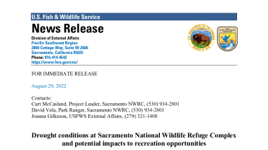 Drought/Recreation Press Release 9/22 Sacramento National Wildlife Refuge Complex