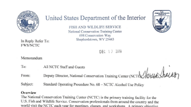 Standard Operating Procedure No. 68 - NCTC Alcohol Use Policy