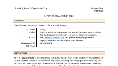 Report to Organization Code Data Standard