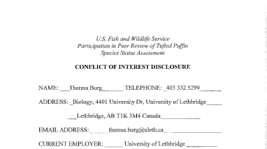 Peer Review Plan for the Tufted Puffin – Species Status Assessment Report