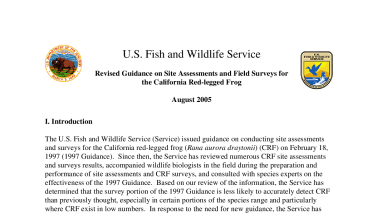 Revised Guidance on Site Assessments and Field Surveys for the California Red-legged Frog