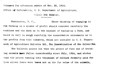 Silver Fox Farming October 14, 1915