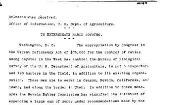 To Exterminate Rabid Coyotes April 19, 1916
