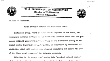 Would Preserve Wonders of Okefinokee Swamp March 27, 1920