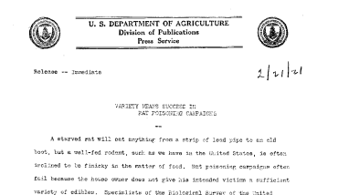 Variety Means Success in Rat Poisoning Campaigns February 21, 1921