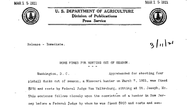 More Fines for Hunting Out of Season March 11, 1921
