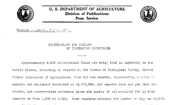 Silver-Black Fox Farming of Increasing Importance April 26, 1921