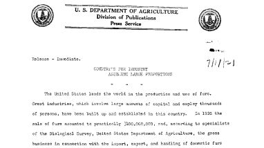 Country's Fur Industry Assuring Large Proportions July 11, 1921