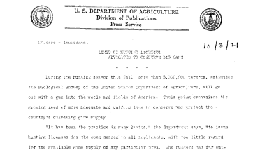 Limit on Hunting Licenses Advocated to Conserve Big Game October 3, 1921
