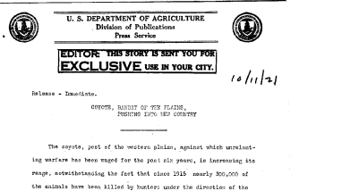 Coyote, Bandit of the Plains, Pushing Into New Country October 11, 1921