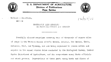 Government Aids Stockmen in Poisoning Wolves and Coyotes December 27, 1921