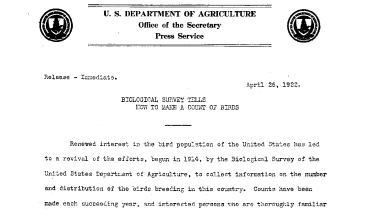 Biological Survey Tells How to Make A Count of Birds April 26, 1922