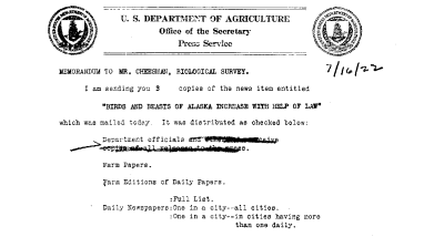 Birds and Beasts of Alaska Increase With Help of Law July 16, 1922