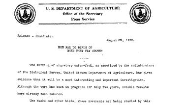 How Far Do Birds Go When They Fly South August 28, 1922