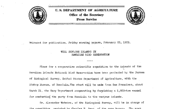 Will Explore Islands in Hawaiian Bird Reservation February 23, 1923