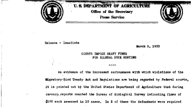 Courts Impose Heavy Fines for Illegal Duck Hunting March 5, 1923